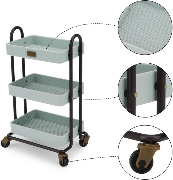 Handcart Rolling Cart 3 Layers Storage with Wheels for Mini House Kitchen