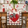 Buffalo Plaid Red Heart Bow Tie Valentine's Day Table Runner Seasonal Kitchen