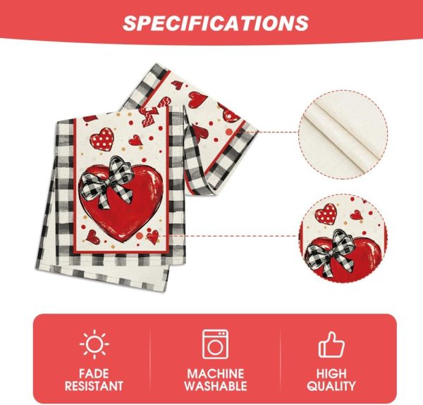 Buffalo Plaid Red Heart Bow Tie Valentine's Day Table Runner Seasonal Kitchen