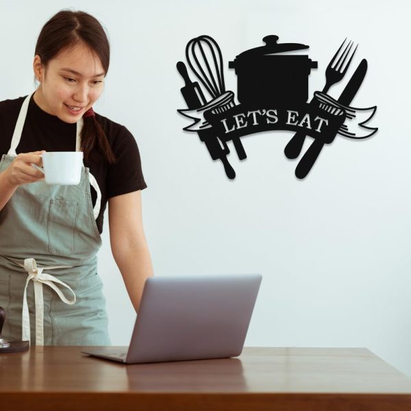 Metal Sign Metal Kitchen Wall Art Let's Eat Sign for Home Kitchen