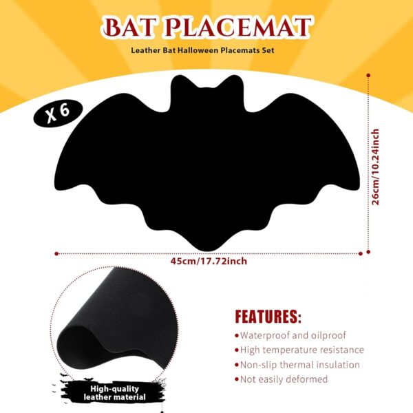 Leather Halloween Bat Placemats Set of 6 Happy Halloween Black Gothic Place
