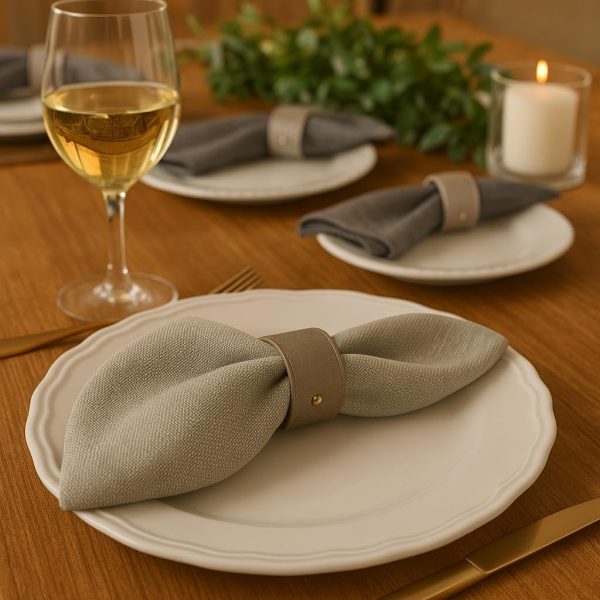 Napkin Rings Set of 8 Grey Morgan Faux Style Modern Cuff Design