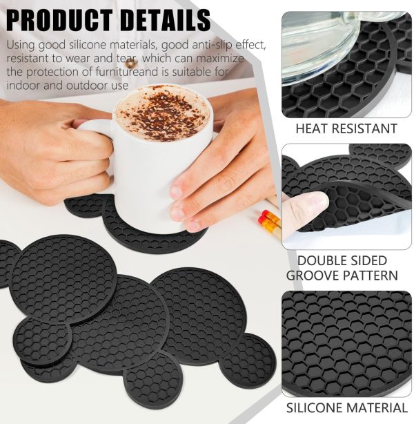 Ears Silicone Coasters Non-Slip Black Coasters for Hot or Cold Drinks Beer