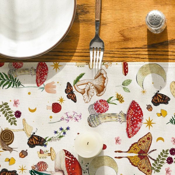 Black Modern Mushroom Fall Table Runner Seasonal Botanic Farmhouse Kitchen Dining Table