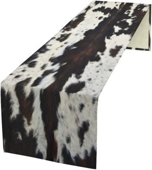 Print Table Runner Cotton Linen Rustic Cottage Country Farm Animal Fur Skin