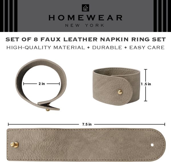 Napkin Rings Set of 8 Grey Morgan Faux Style Modern Cuff Design
