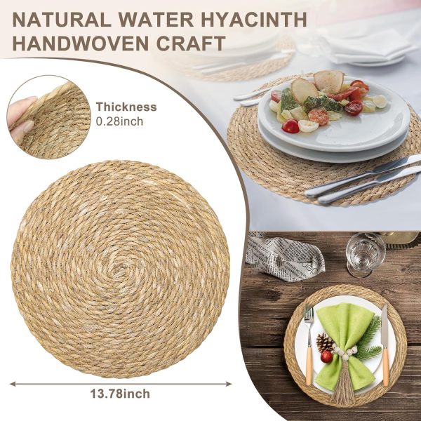 Set of 4 13.8" Natural Water Hyacinth Round Rattan Placemats with Wooden