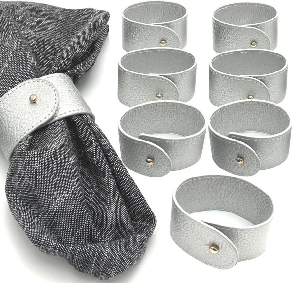 Napkin Rings Set of 8 Silver Morgan Faux style Modern Cuff Design
