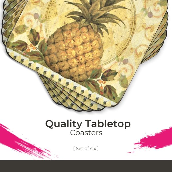 4" Golden Pineapple Coaster Collection Set of 6 – Cork-Backed Boards with
